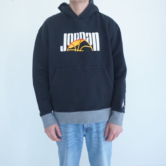 Air Jordan Black Yellow All Over Print AOP Airman Hooded Pullover Sweatshirt XL - Picture 1 of 10